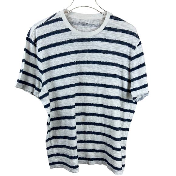 All Saints Casual Short‎ Sleeve Striped  M Cotton White Blue Nautical Capsule - Picture 1 of 14